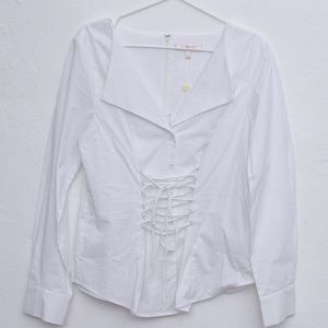 WAYF Molly Lace Up Long Sleeve Stretch Poplin Top